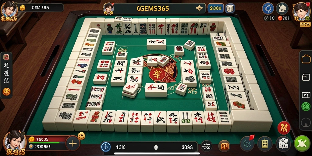 Screenshot permainan GEMS365 menampilkan aksi Mahjong yang seru.