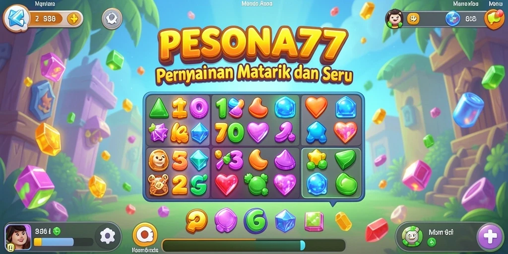 Tampilan menarik gameplay PESONA77 dengan elemen Match-3 yang seru.